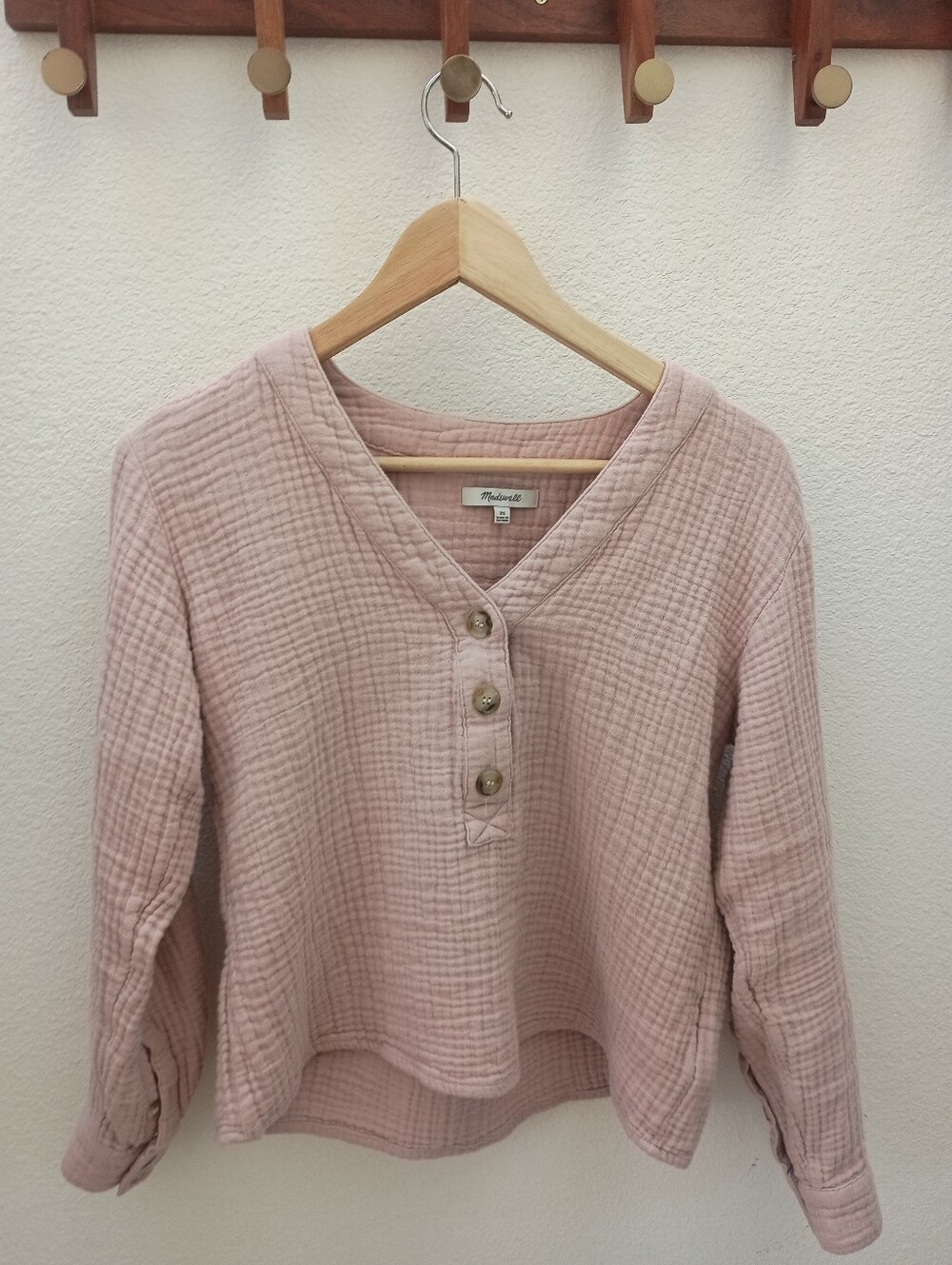 Madewell Lightspun Evert Gauze Henley Top Pink Mauve XS